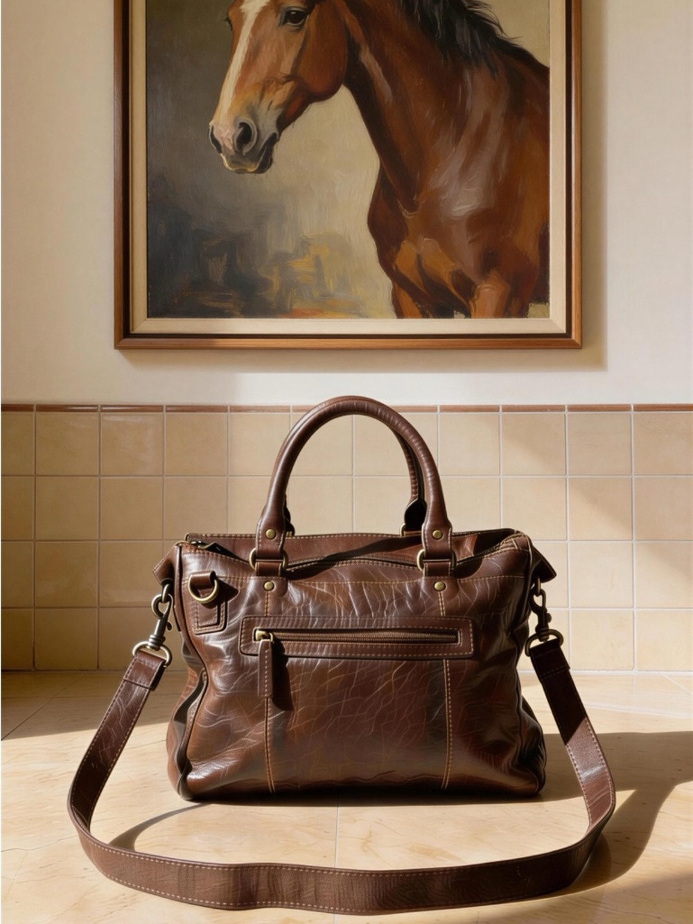 Jack Georges Brown Leather Messenger Gym Briefcase Laptop Bag Strap Unisex